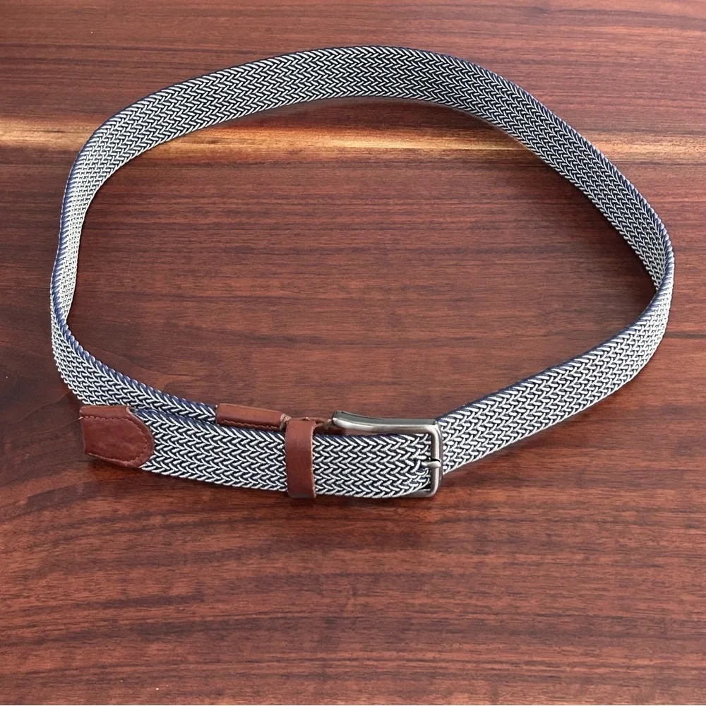 Tommy Bahama Navy & Tan Woven Belt Leather Trim Size L/XL